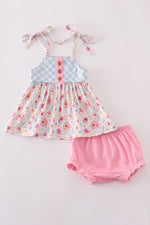 Pink floral print strap bloomer set