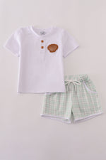 Green plaid sea shell french knot shorts est