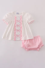 Pink bow embroidery dot bloomer set