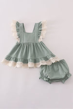 Sage lace ruffle bloomer set