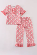 Halloween ghost print ruffle pajama set