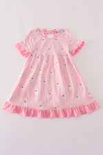 Pink ghost embroidery ruffle dress