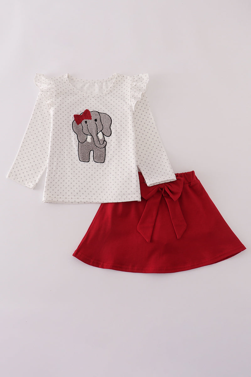 Alabama polka dot elephant french knot bow skort set