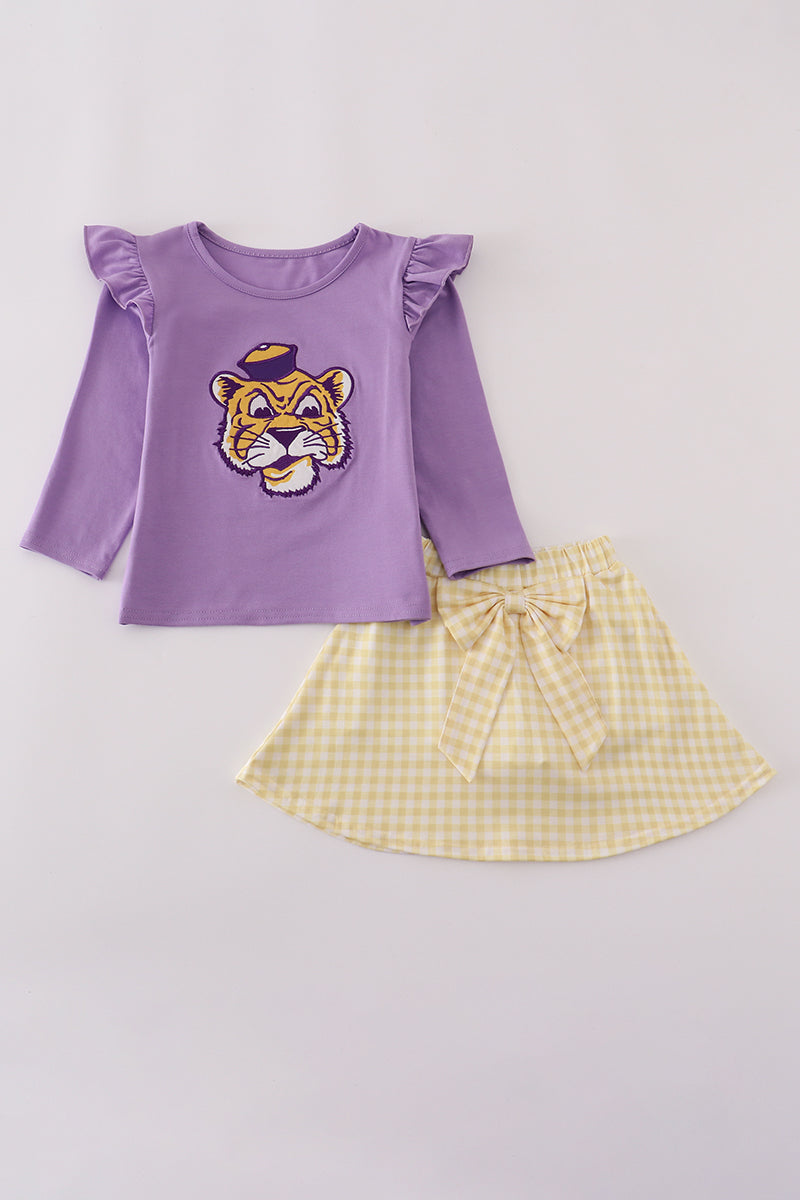 Purple LSU applique bow skorts set