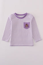 Purple LSU embroidery stripe top