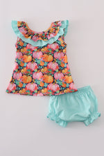 Pink pumpkin print ruffle bloomer set