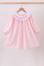 Pink bow embroidery swiss dot dress
