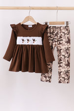 Camouflage duck embroidery ruffle pants set