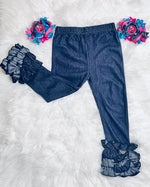 Girls denim ruffles leggings
