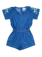 Embroidered Denim Romper