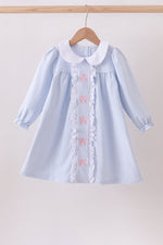 Premium blue stripe bow embroidery dress