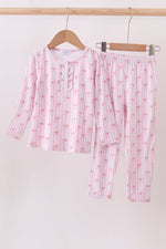 Premium blush bow stripe print bamboo pants set