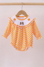 Orange Tennessee puppy bow embroidery checkered bubble