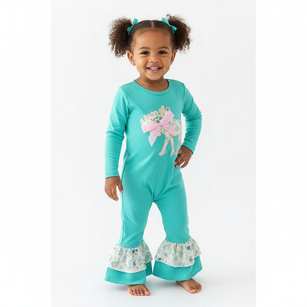 Girls Mint Deer Romper