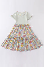 Platinum flroal print stripe tiered dress for adult