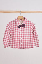 Pink gingham boy flannel button down shirt