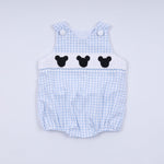 Blue character hand smocked gingham bubble