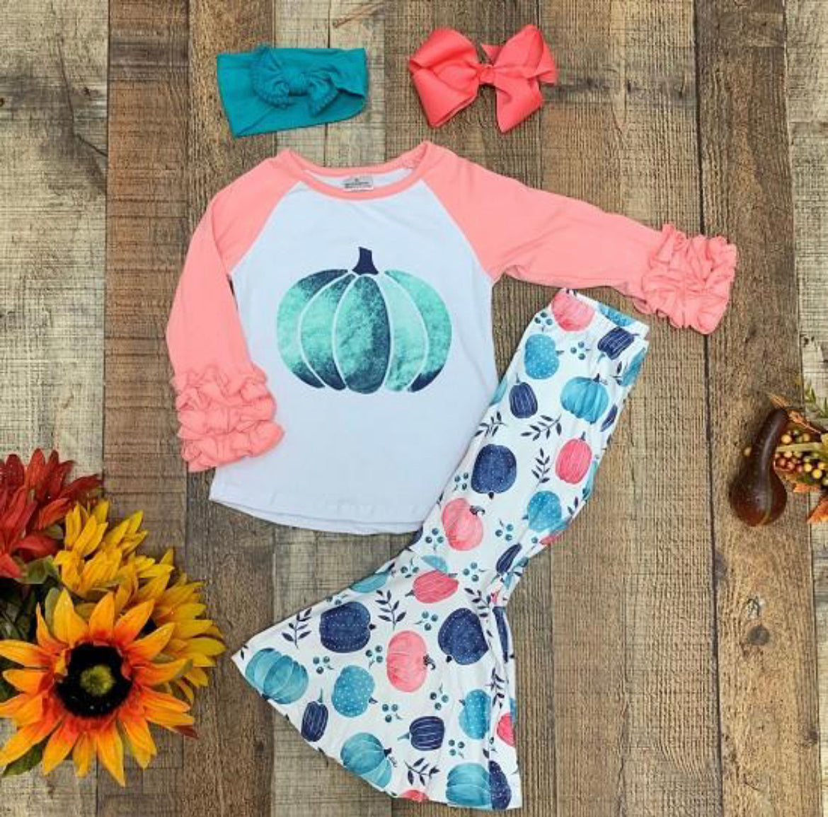 Girls Fall Pumpkin Bells Set