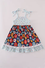 Blue floral ruffle dress