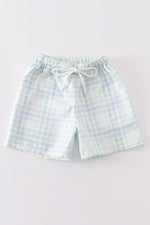 Green plaid boy trunk shorts