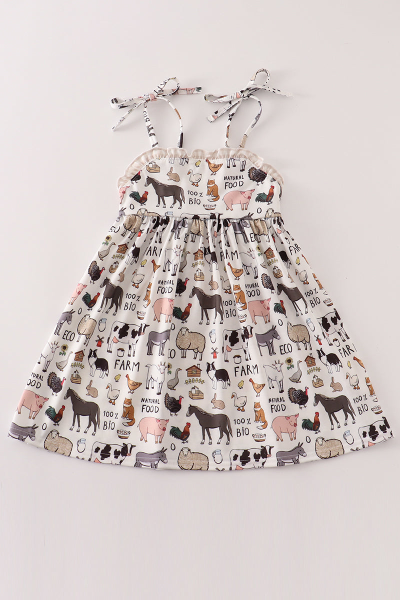 Beige farm strap dress