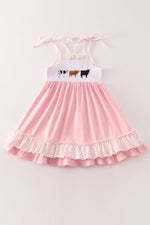 Pink cow embroidery dress