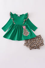 Forest tree applique leopard ruffle bloomer set