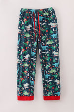 Green dinosaur print mom pajamas pants
