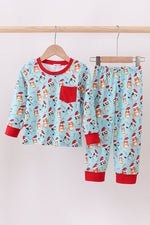 Blue christmas character print pajamas pants set