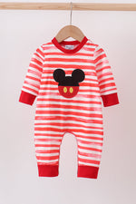 Red stripe character applique romper