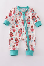 Blue christmas nutcracker print romper