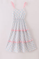 Pink bow print ruffle mom dress