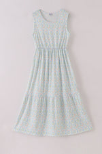 Blue delicate floral print mom dress