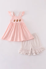 Pink easter bunny french knot girl set