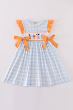 Farm embroidery girl plaid dress