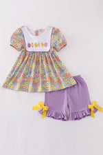 Easter floral bunny egg embroidery girl set