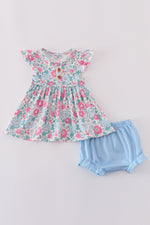 Blue floral print bloomer set
