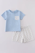 Blue classic lattice charm shorts set
