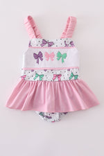 Pink bow embroidery one-piece swimsuit (UPF50+)