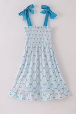 Blue floral bow tie strap mom dress