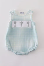 Green farm windmill embroidery gingham bubble