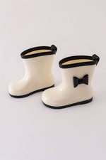 White & black bow rain boots