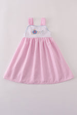 Pink pumpkin carriage embroidery stripe dress