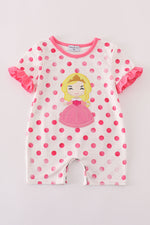Pink character applique dot romper