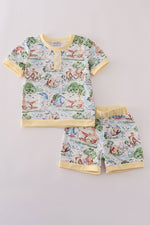 Yellow character print shorts set