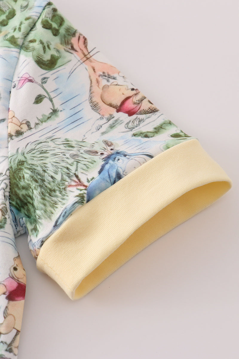 Yellow character print shorts set