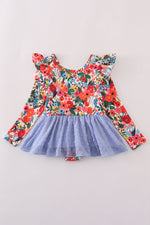 Blue floral swiss dot leotard