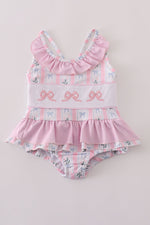 Pink bow embroidery swimsuit set UPF50+