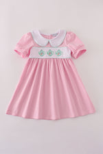 Pink teapot embroidery puff sleeve dress