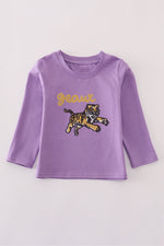 Purple gold LSU geaux tiger sequin top